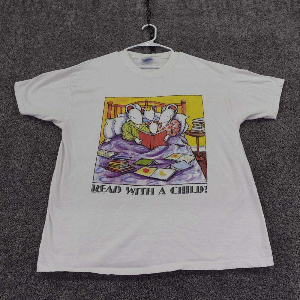 Hanes T Shirt Mens Extra Large White Kevin Henkes 1996 Read With A Child Mouse